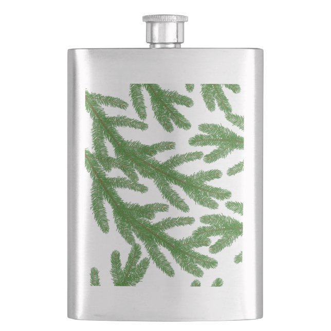 Green fir tree branches forest scent hip flask (Front)