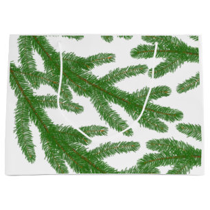 Green fir tree branches large gift bag