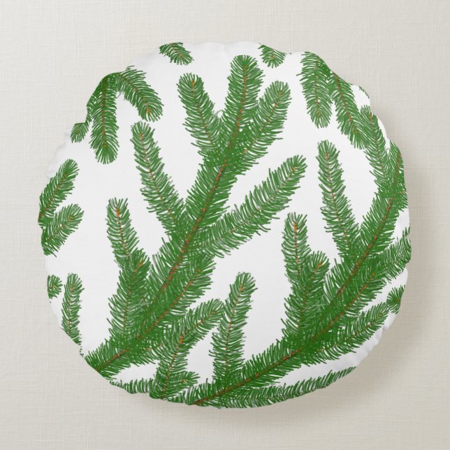 Green fir tree branches  round cushion (Front)