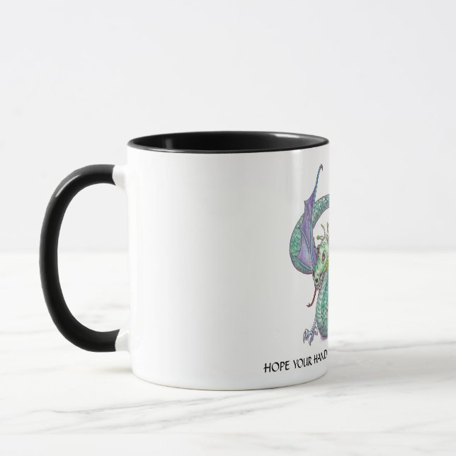 Green fire breathing dragon with bandaged claw mug (Left)
