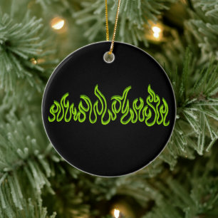 Green Fire Flames Blaze Outlines Ceramic Tree Decoration