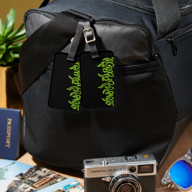 Green Fire Flames Blaze Outlines Luggage Tag (Front & Back)
