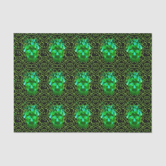 Green Fire Skull Tissue Paper (Front)