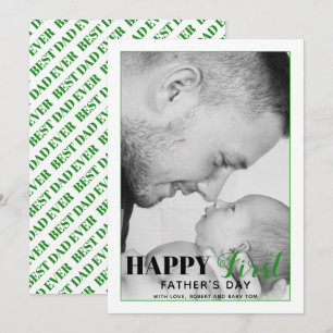 Green First Father's Day typography photo card