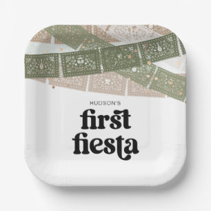 Green First Fiesta Birthday Party Plates