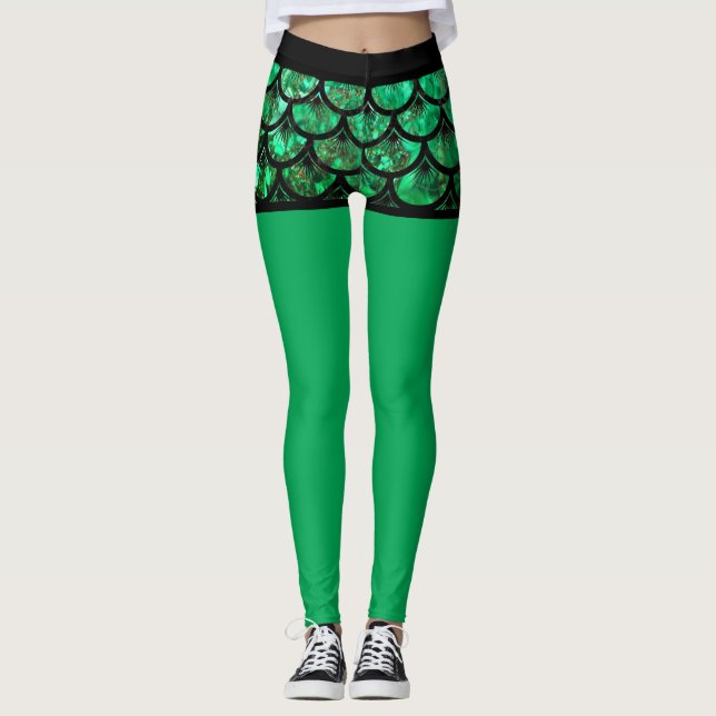Green Fish Scale Shorts Leggings (Front)