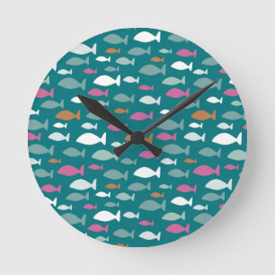 Green Fish Shoal Round Clock