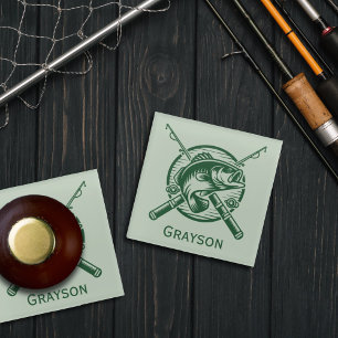 Green Fisherman Pole and Fish Personalised  Glass Coaster