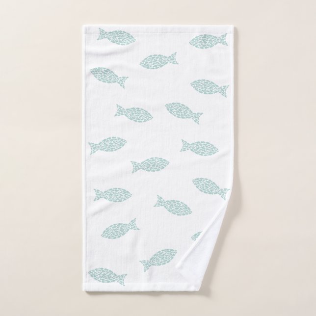 Green fishes on white background hand towel (Hand Towel)