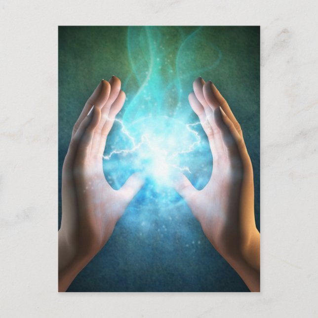 Green flame  powerful healing hands postcard (Front)
