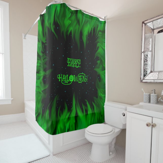 Green Flames in the Starlight Sky Shower Curtain (In Situ)