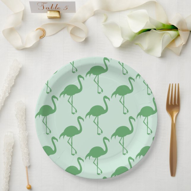 Green Flamingos Paper Plate (Wedding)