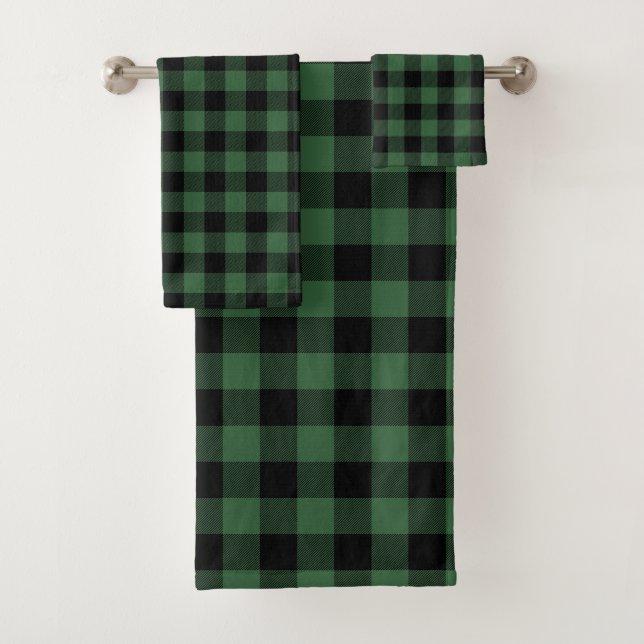 Green Flannel Lumberjack Buffalo Plaid Man Pattern Bath Towel Set (Insitu)