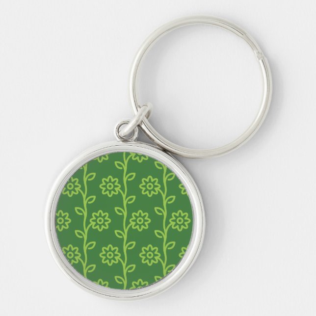 Green Flat Flower Garden Pattern Key Ring (Front)