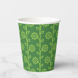 Green Flat Flower Garden Pattern Paper Cups