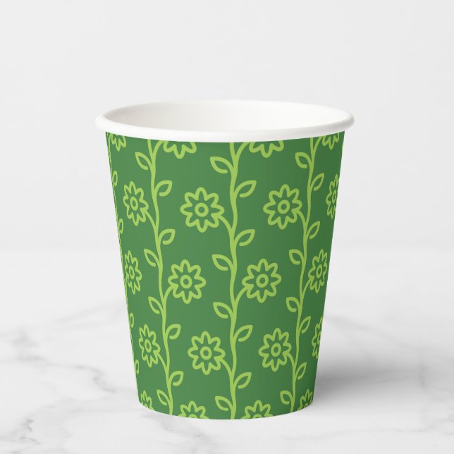 Green Flat Flower Garden Pattern Paper Cups (Front)