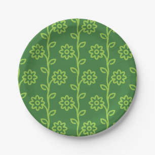 Green Flat Flower Garden Pattern Paper Plate
