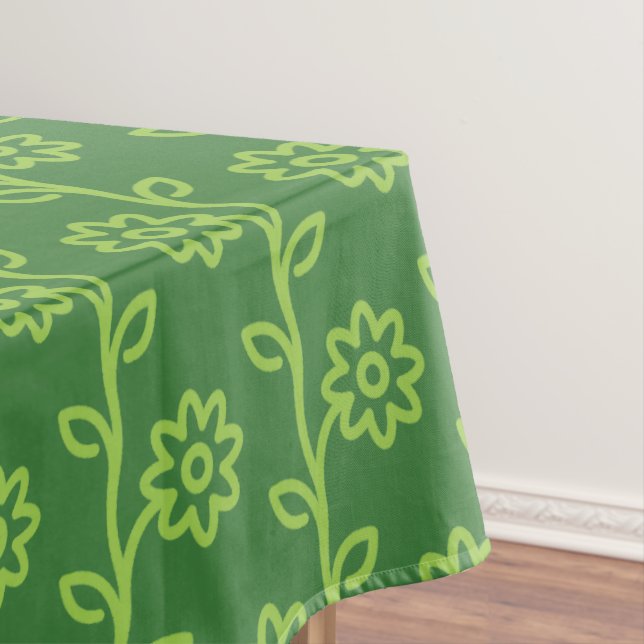 Green Flat Flower Garden Pattern Tablecloth (In Situ)