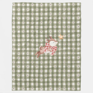 Green Fleece Blanket with Reindeer
