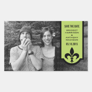 Green Fleur De Lis Banner Save the Date Stickers