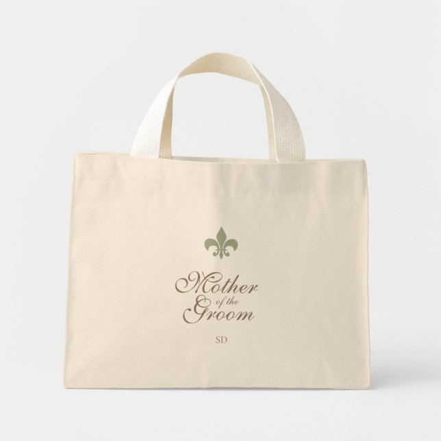 Green Fleur de Lis Mother of the Groom Initial Mini Tote Bag (Front)