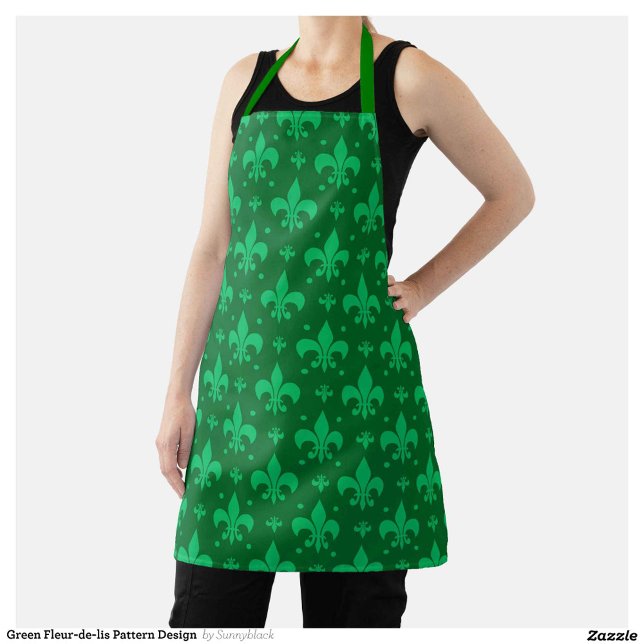 Green Fleur-de-lis Pattern Design  Apron (Creator Uploaded)