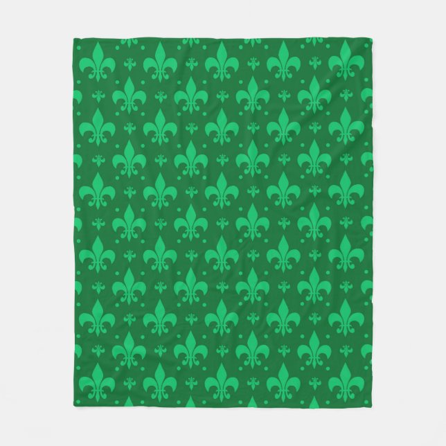 Green Fleur-de-lis Pattern Design  Fleece Blanket (Front)
