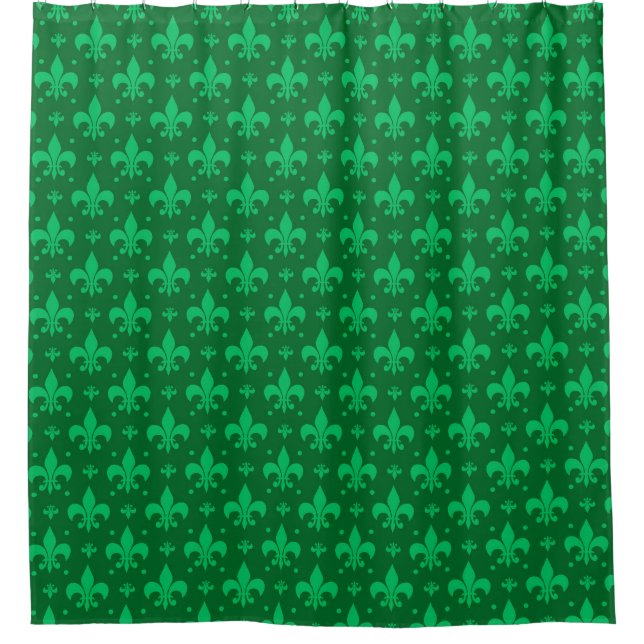 Green Fleur-de-lis Pattern Design  Shower Curtain (Front)