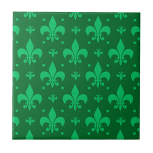 Green Fleur-de-lis Pattern Design Tile