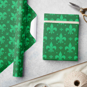 Green Fleur-de-lis Pattern Design Wrapping Paper