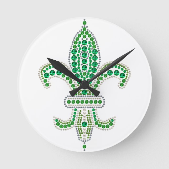 Green Fleur De Lis Round Clock (Front)