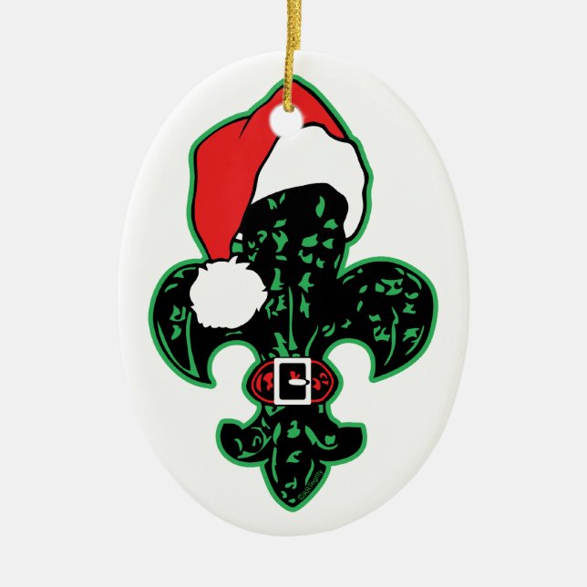 Green Fleur de Santa Ceramic Tree Decoration (Front)