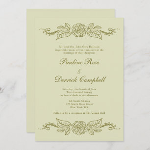 Green Fleurons Wedding Invitation