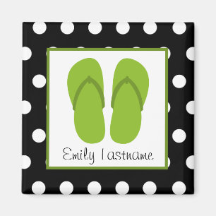 Green Flip Flops / Black With White Polka Dots Magnet