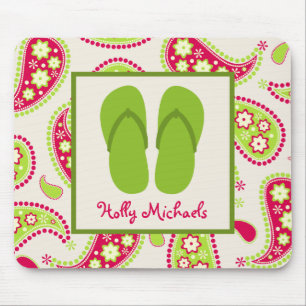 Green Flip Flops / Pink And Green Paisley Mousepad