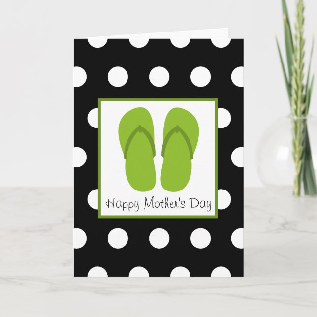 Green Flip Flops / Polka Dots Mother's Day Card (Front)