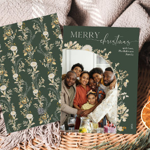 Green Floral 1 Photo Arch Merry Christmas Card