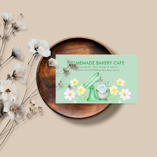 Green Floral Bakery Pastry Chef Baking Utensils Business Card