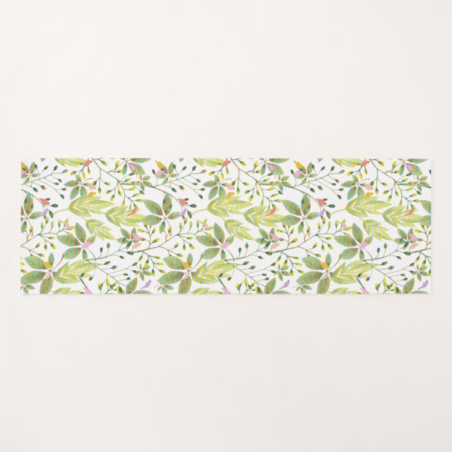 Green Floral bird garden yoga mat (Front (Horizontal))