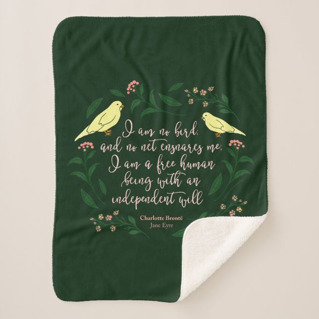 Green Floral Bird Quote Jane Eyre Charlotte Bronte Sherpa Blanket (Front)