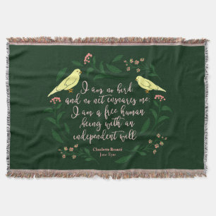 Green Floral Bird Quote Jane Eyre Charlotte Bronte Throw Blanket