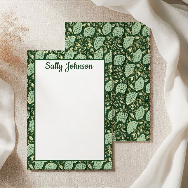 Green Floral Block Print, Customised Stationery Thank You Card (Creator Uploaded)