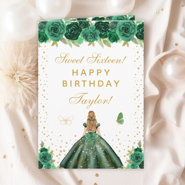 Green Floral Blonde Hair Girl Sweet Sixteen Card (Creator Uploaded)