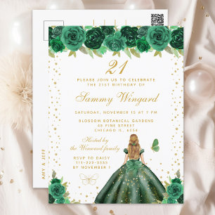 Green Floral Blonde Hair Princess Birthday Party Postcard