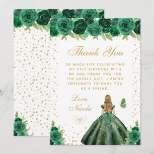 Green Floral Blonde Hair Princess Birthday Party Thank You Card