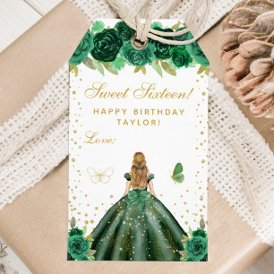 Green Floral Blonde Hair Princess Sweet Sixteen Gift Tags