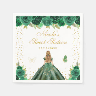Green Floral Blonde Hair Princess Sweet Sixteen Napkin