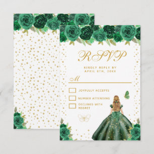 Green Floral Blonde Hair Princess Sweet Sixteen RSVP Card