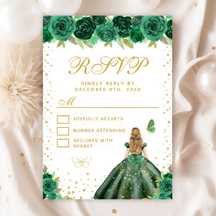 Green Floral Blonde Hair Princess Sweet Sixteen RSVP Card