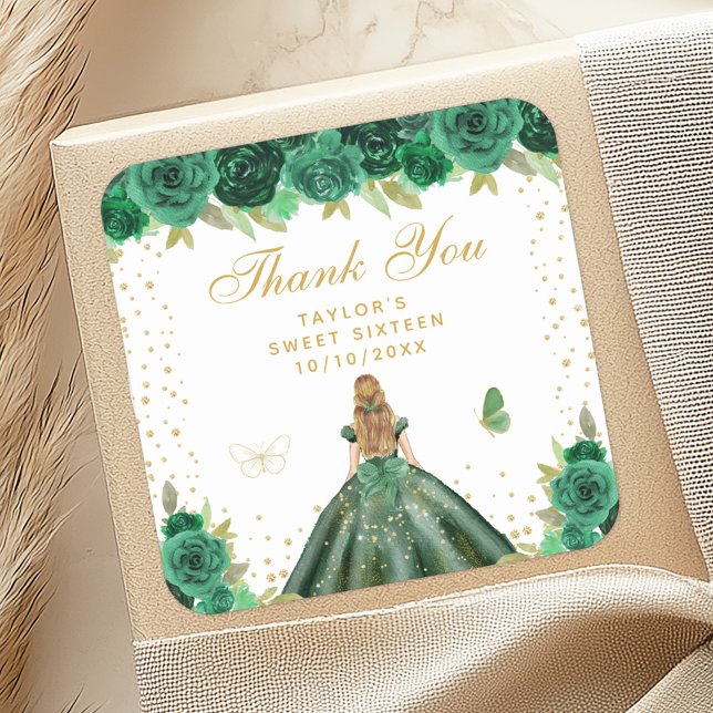 Green Floral Blonde Hair Princess Sweet Sixteen Square Sticker (Creator Uploaded)